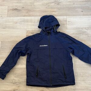 Dutch Bros Men's Blue Rain Jacket with Stuff Sack and Removable Hood